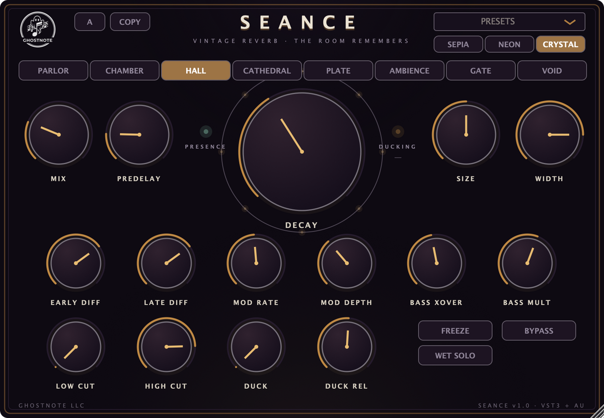 Ghostnote SEANCE plugin interface, an example of a VST3 loaded in a DAW