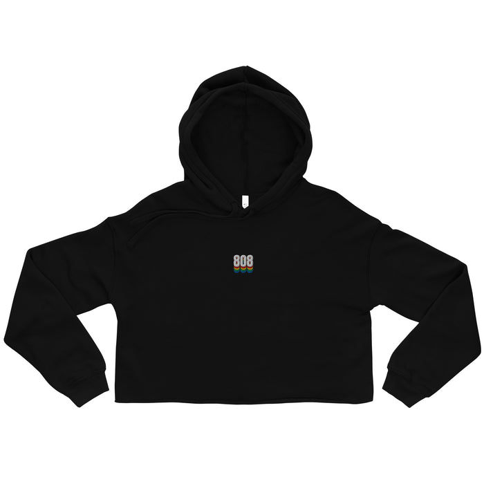 808 women's cropped hip hop hoodie in Black, flat front