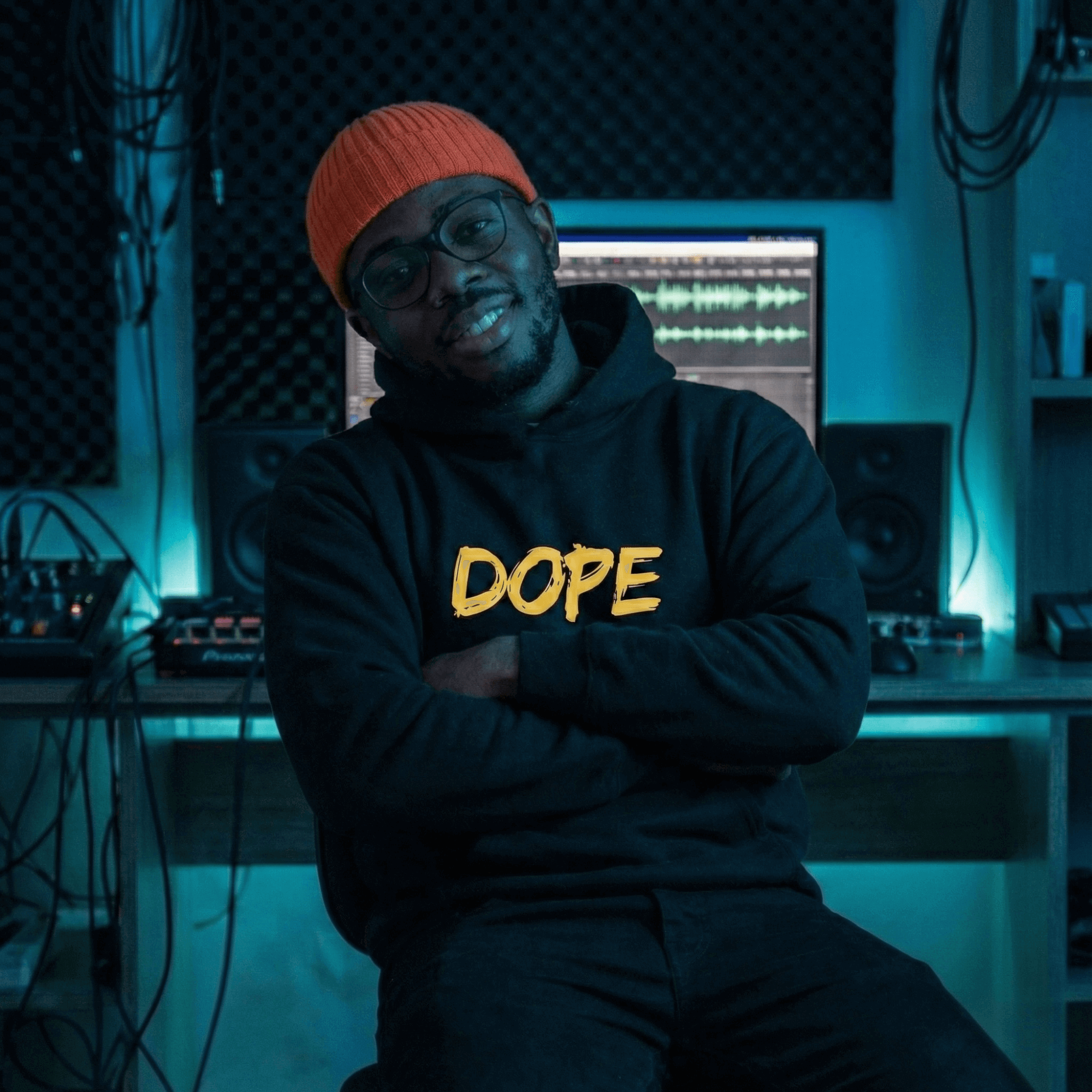 Model wearing the Dope hoodie in Black