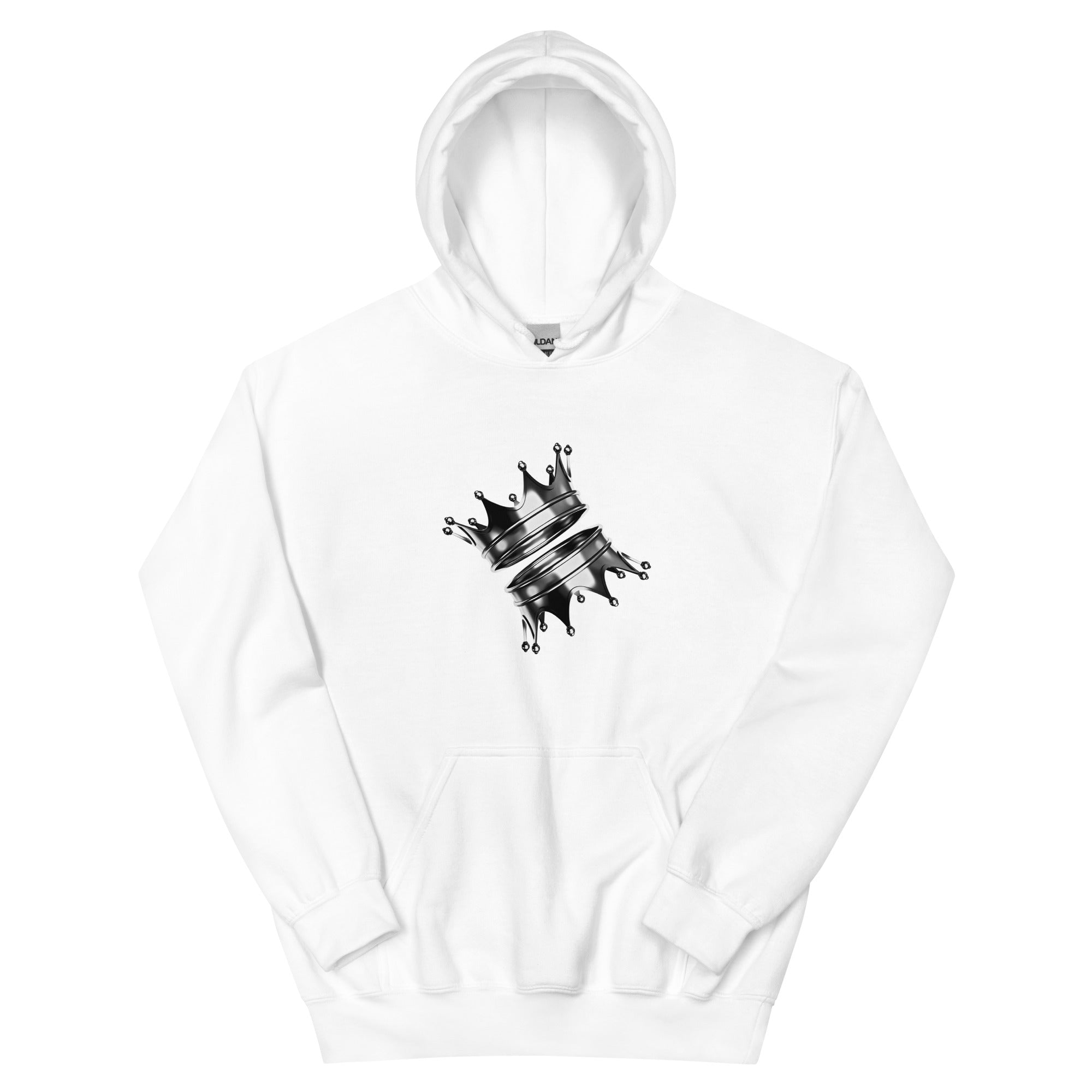 Black hoodie with a white crown graphic on the chest — Ghostnote hip-hop streetwear