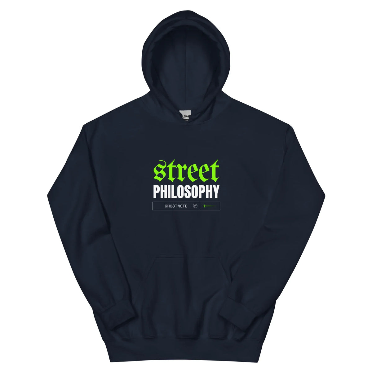 Street Philosophy hoodie in Navy, flat front