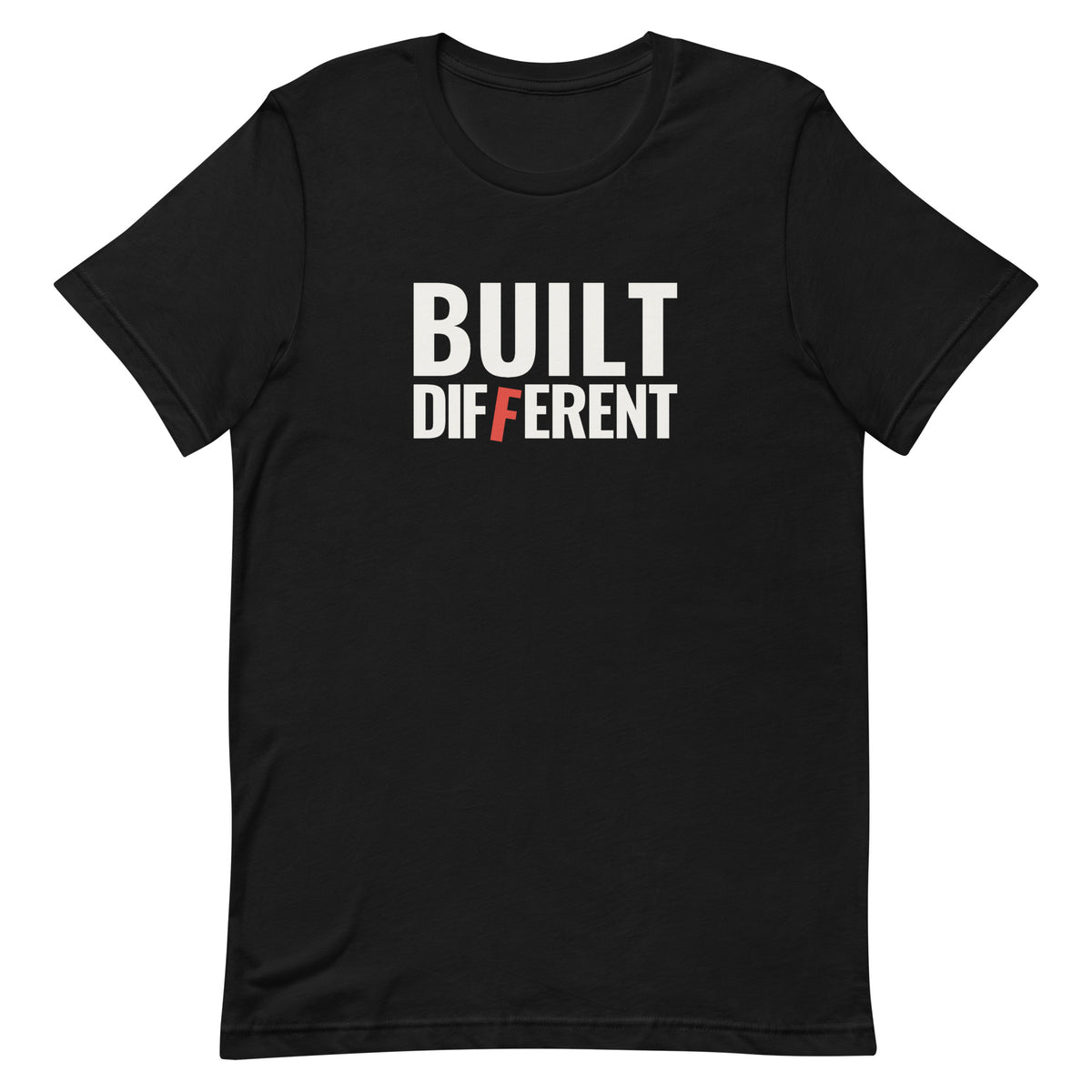 Built Different Tee in Black, flat front