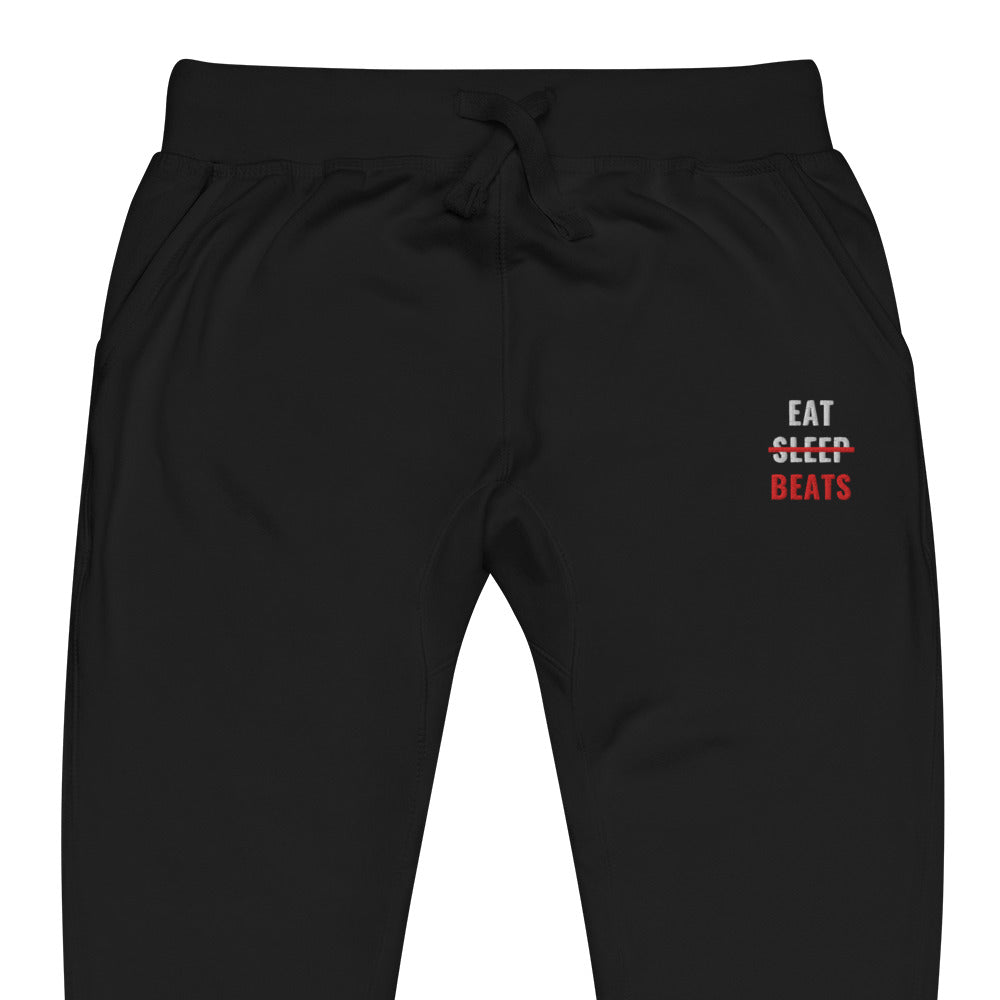 Eat Sleep Beats embroidery on the left hip, Black sweatpants