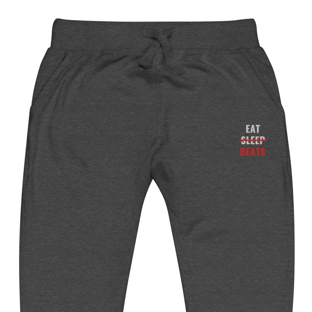 Eat Sleep Beats embroidery on the left hip, Charcoal Heather sweatpants