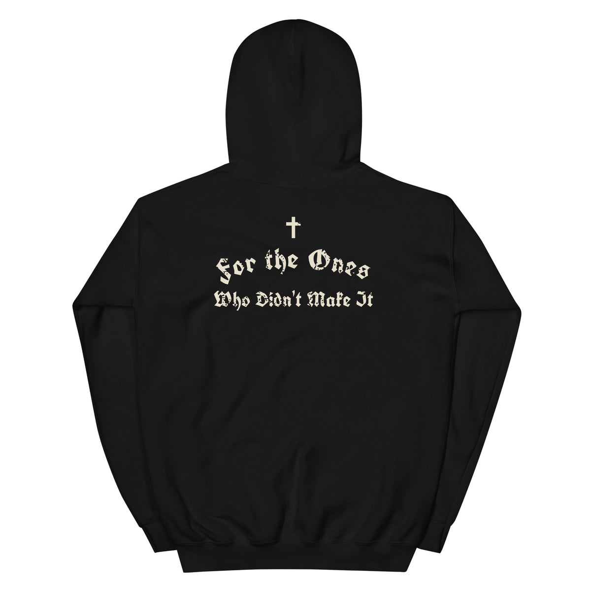 For the Ones hip hop hoodie in Black, flat back