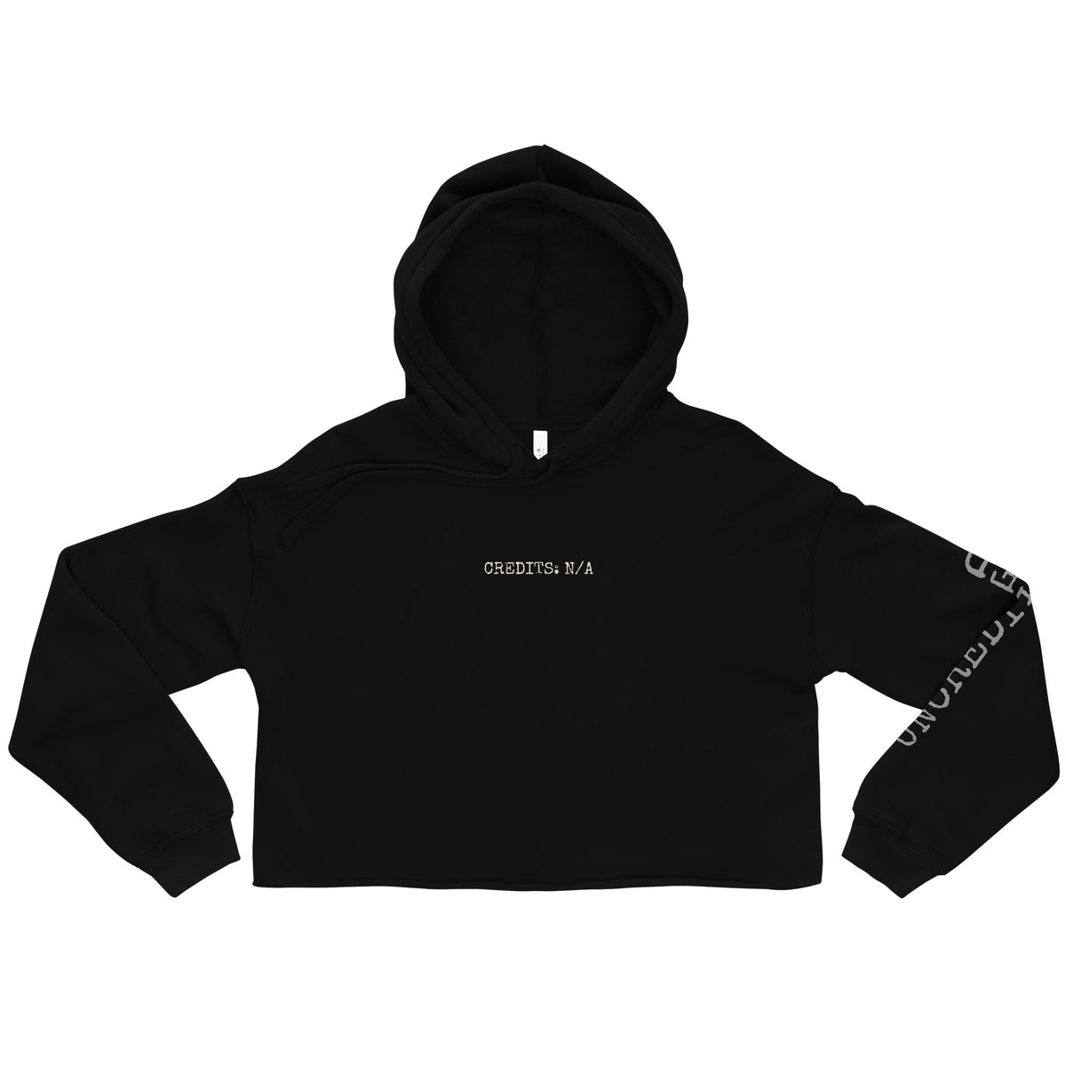 Ghostwritten women's cropped hip hop hoodie in Black, flat front