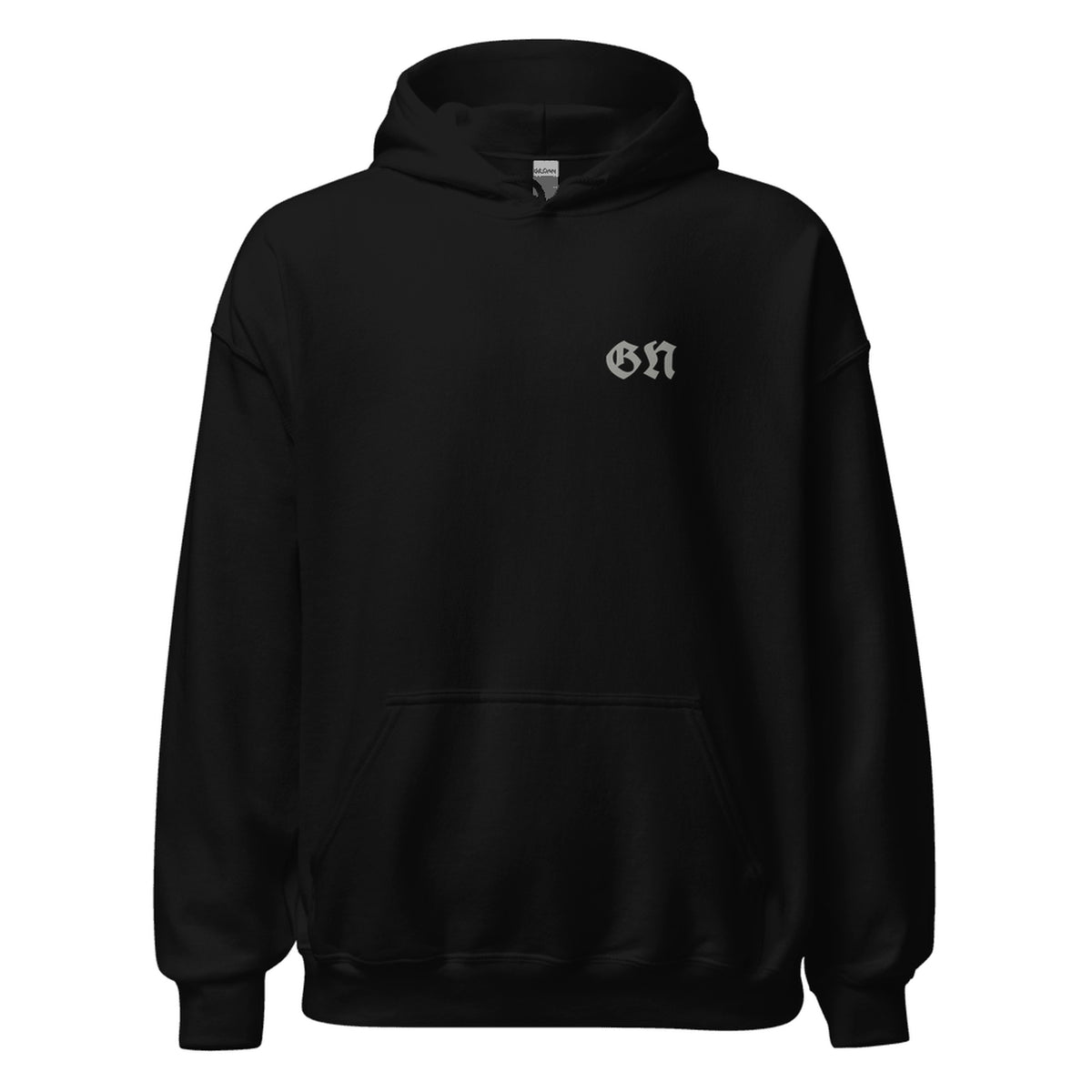 GN Monogram Embroidered hip hop hoodie in Black, flat front