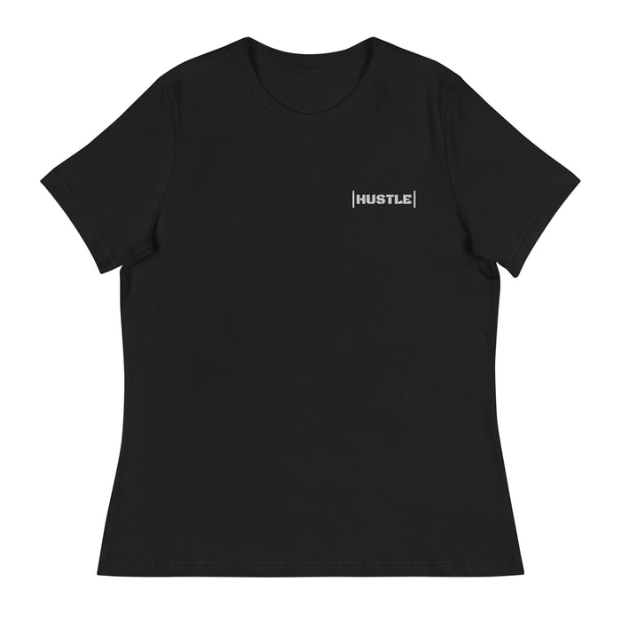 Hustle women's hip hop tee in Black, flat front