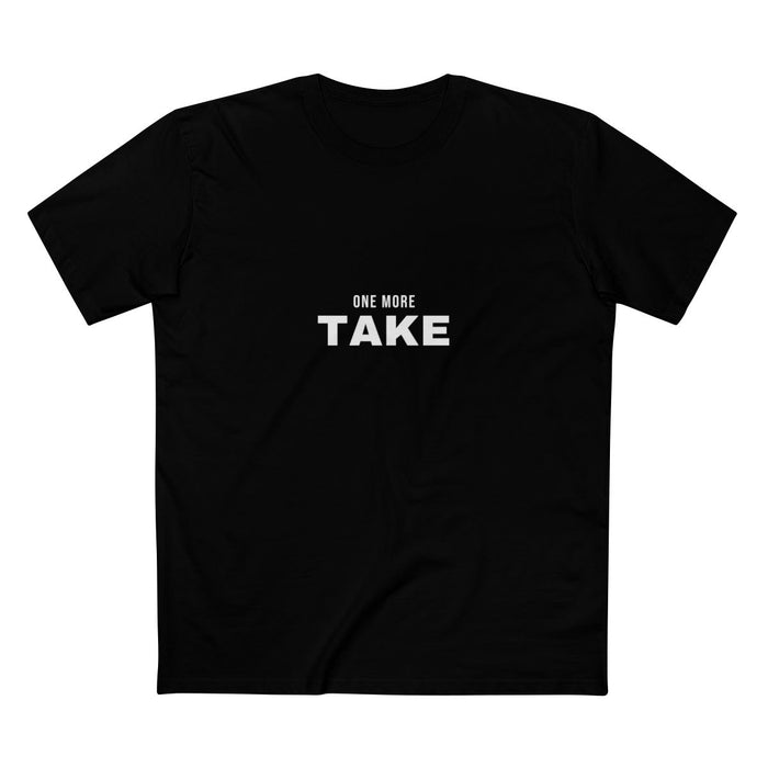 Black t-shirt with bold white 'ONE MORE TAKE' text — Ghostnote studio streetwear tee