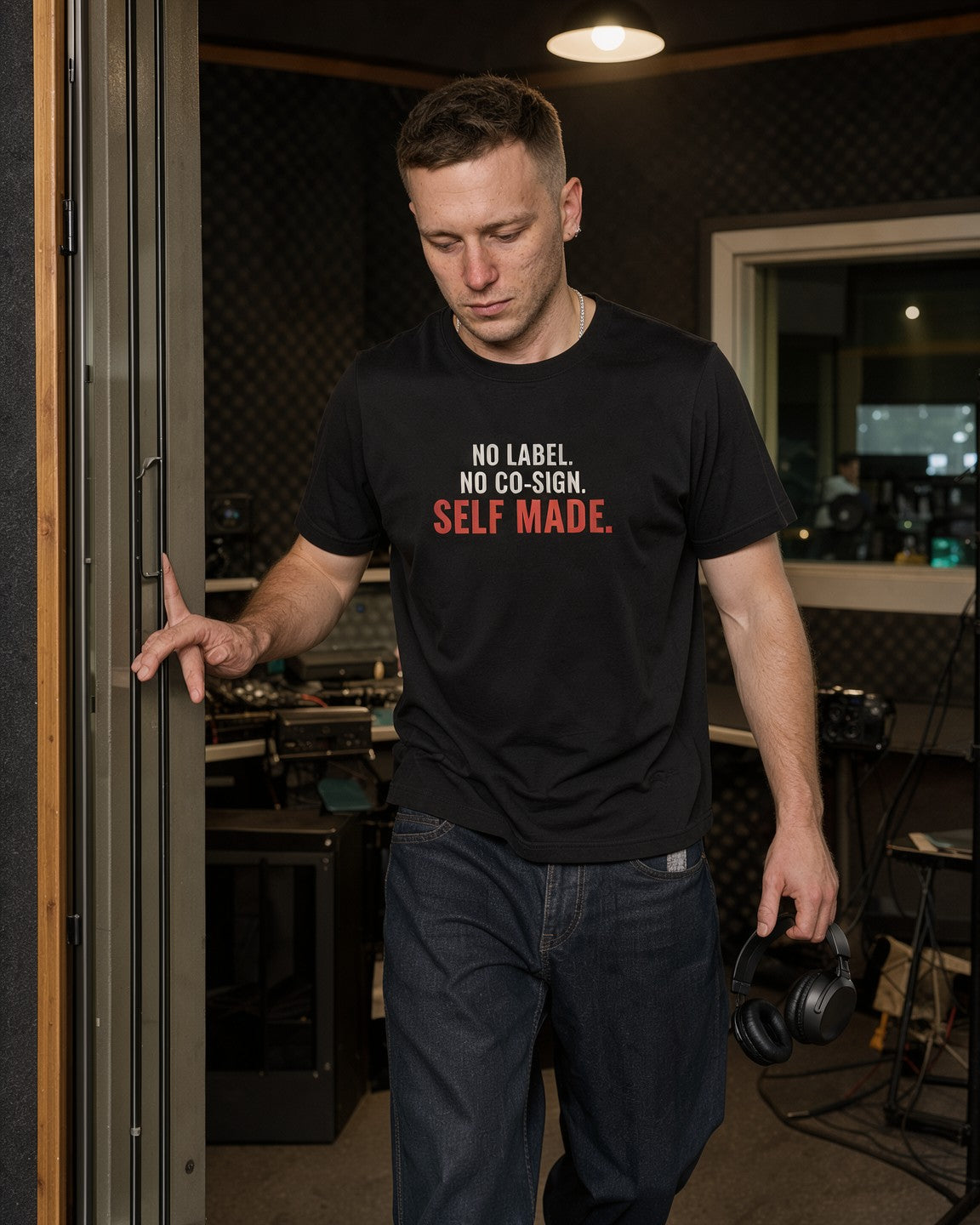 Model wearing the Self Made Tee in Black
