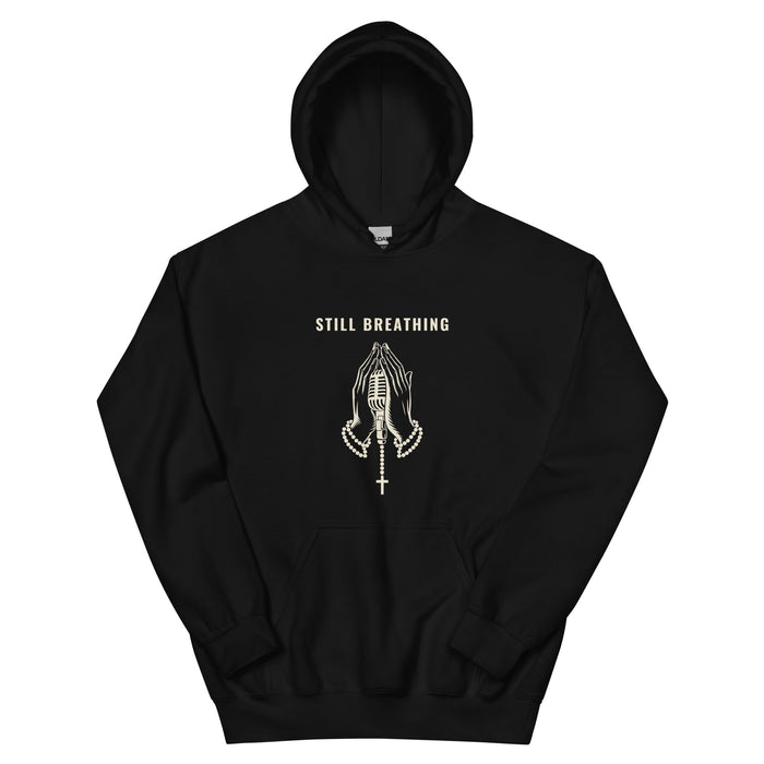 Still Breathing hip hop hoodie in Black, flat front
