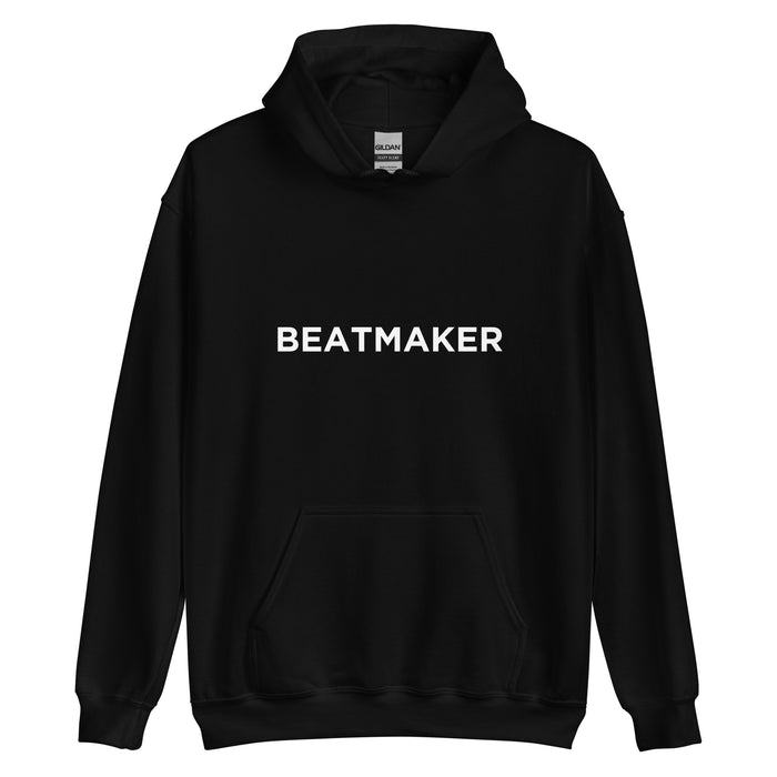 Black hoodie with bold white 'BEATMAKER' text across the chest — Ghostnote music producer streetwear