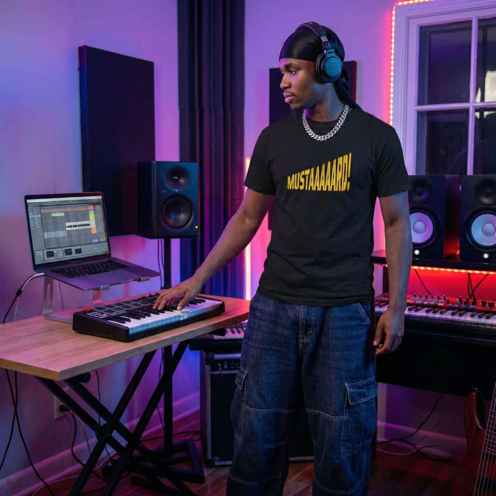 Producer at a studio console reviewing a master