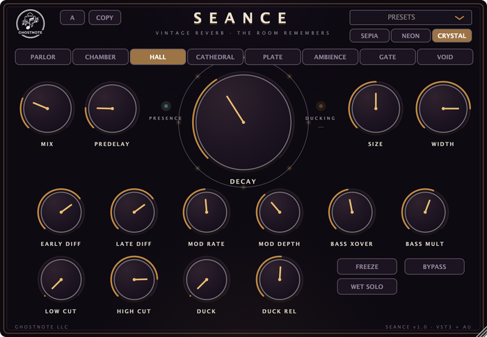 Ghostnote SEANCE plugin interface, an example of a VST3 loaded in a DAW