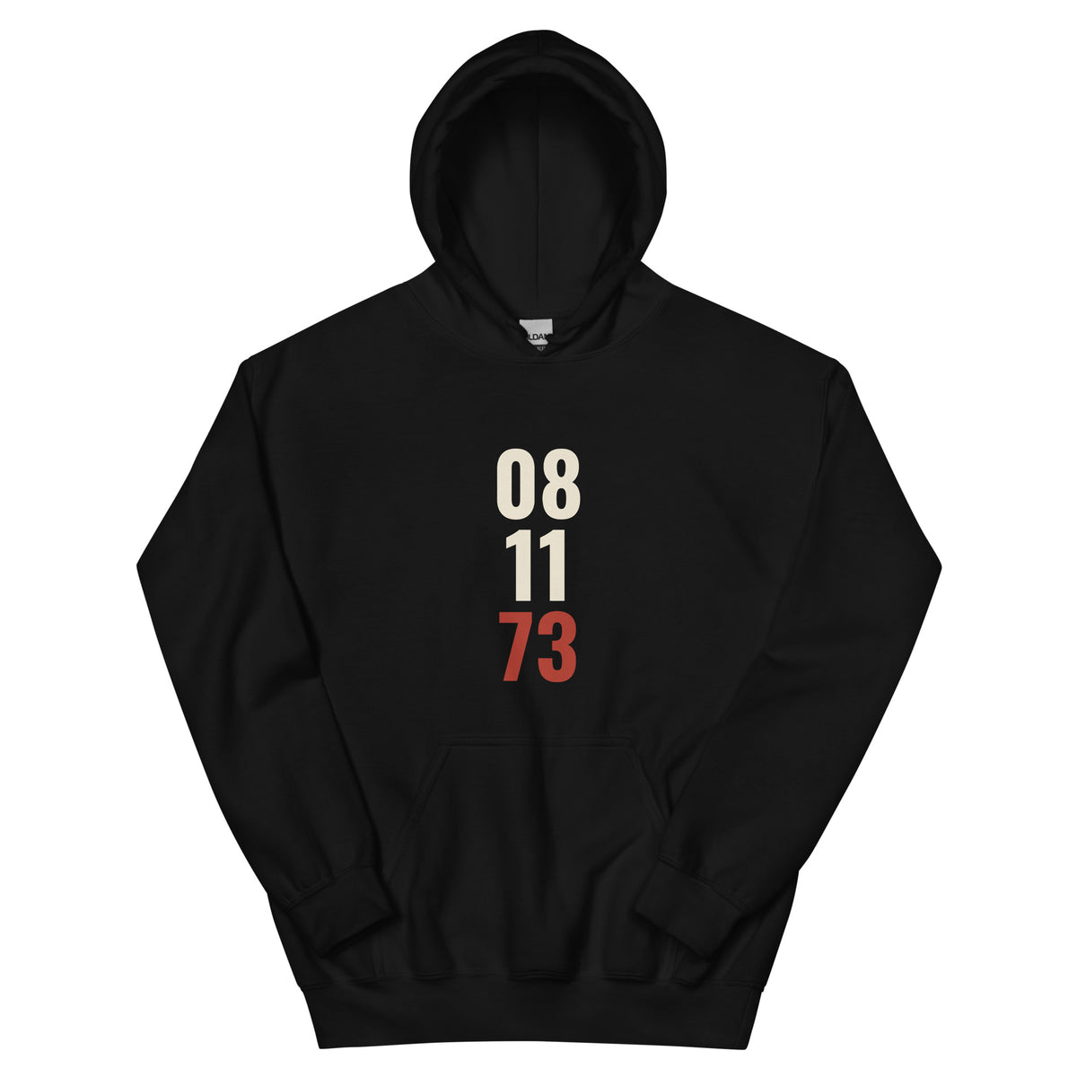 08.11.73 hip hop hoodie in Black, flat front