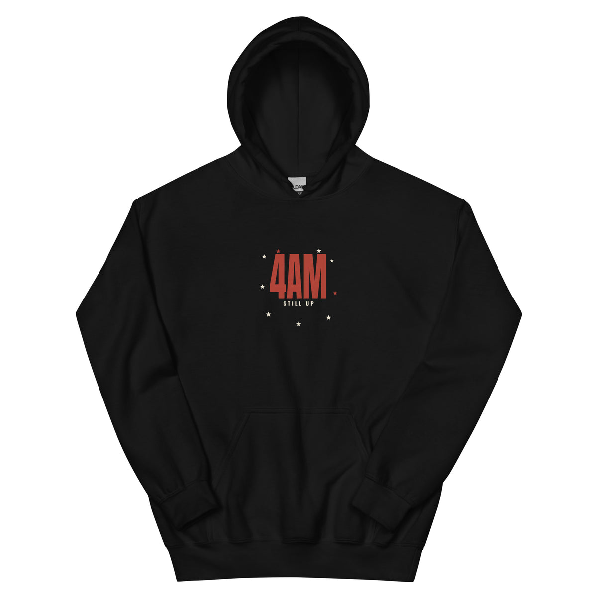 4AM Still Up hip hop hoodie in Black, flat front