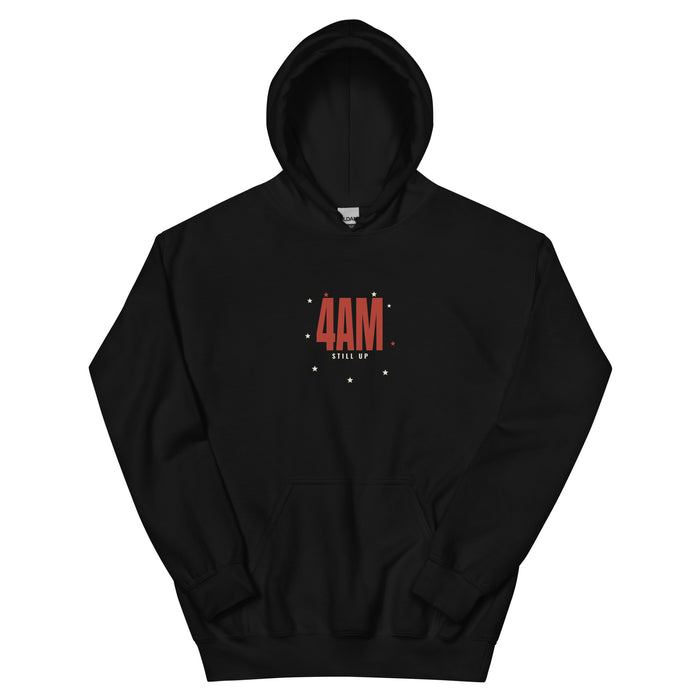 4AM Still Up hip hop hoodie in Black, flat front