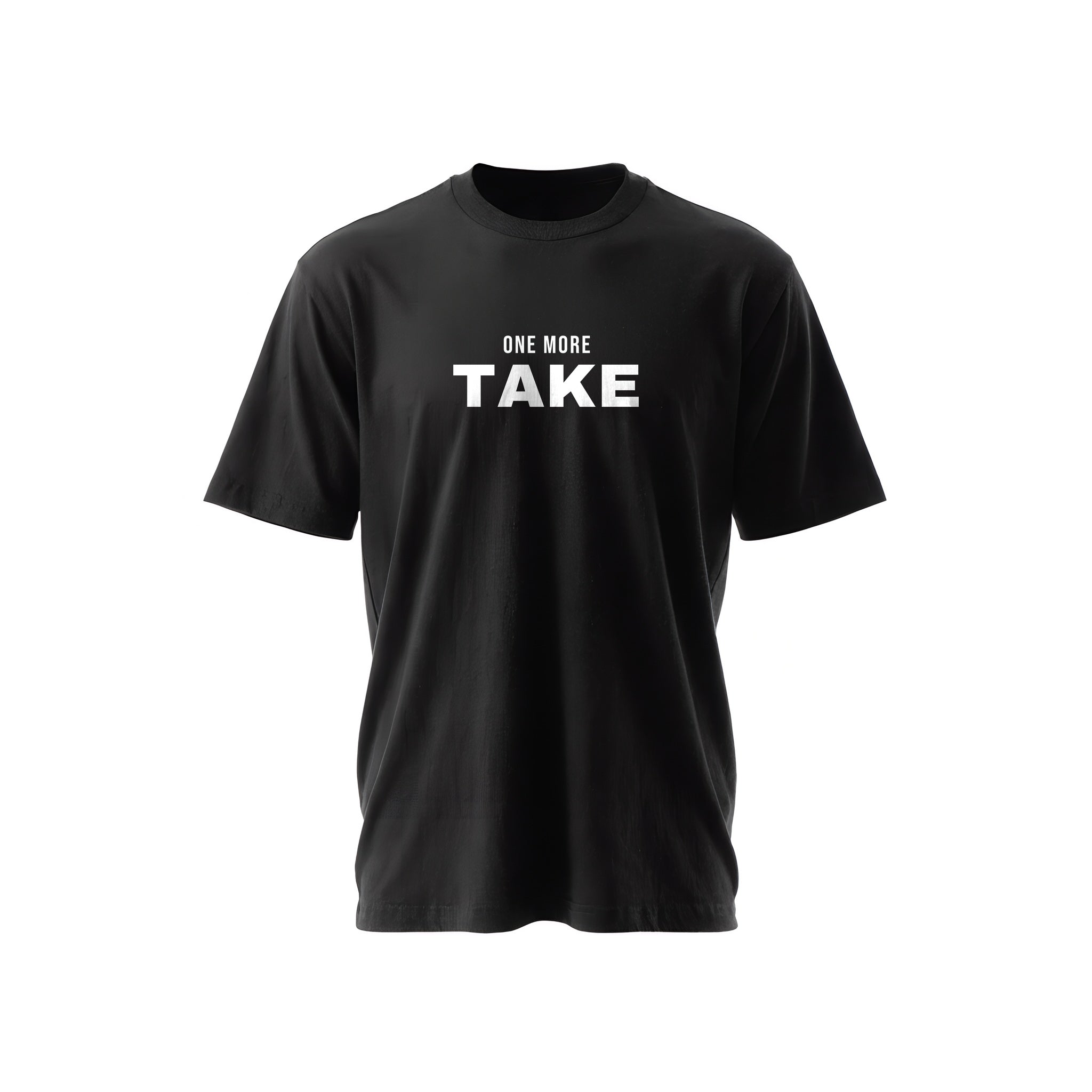 Black t-shirt with bold white 'ONE MORE TAKE' text — Ghostnote studio streetwear tee