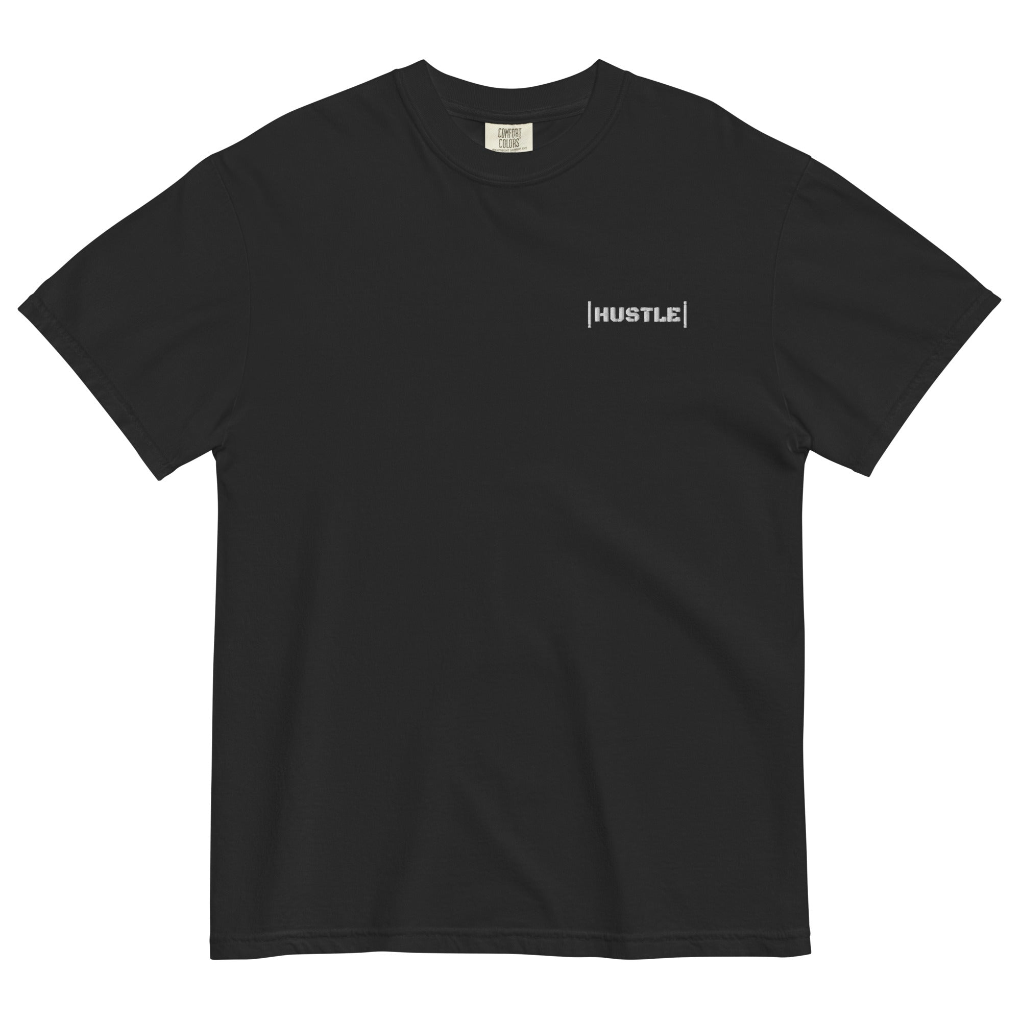 Black oversized streetwear  t-shirt with 'HUSTLE' text on a black background