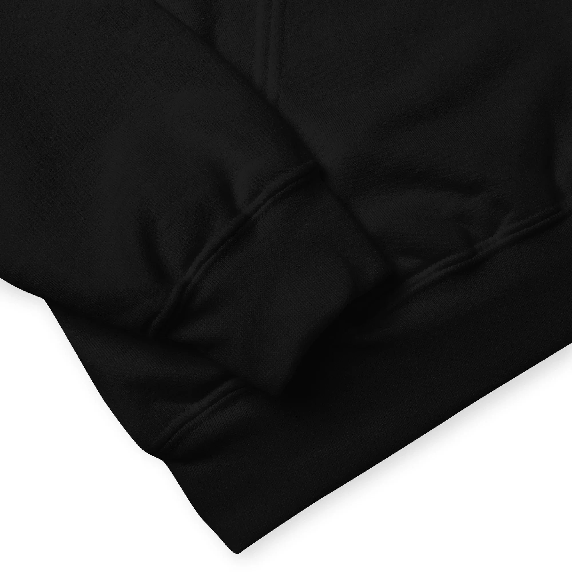Black quality hoodie fabric zoomed in.