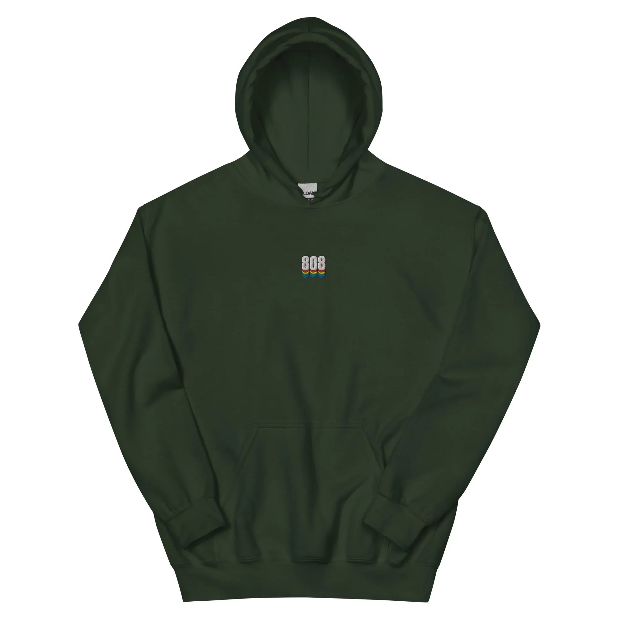 Green hoodie for music producers and rappers with a logo on the chest that says "808"