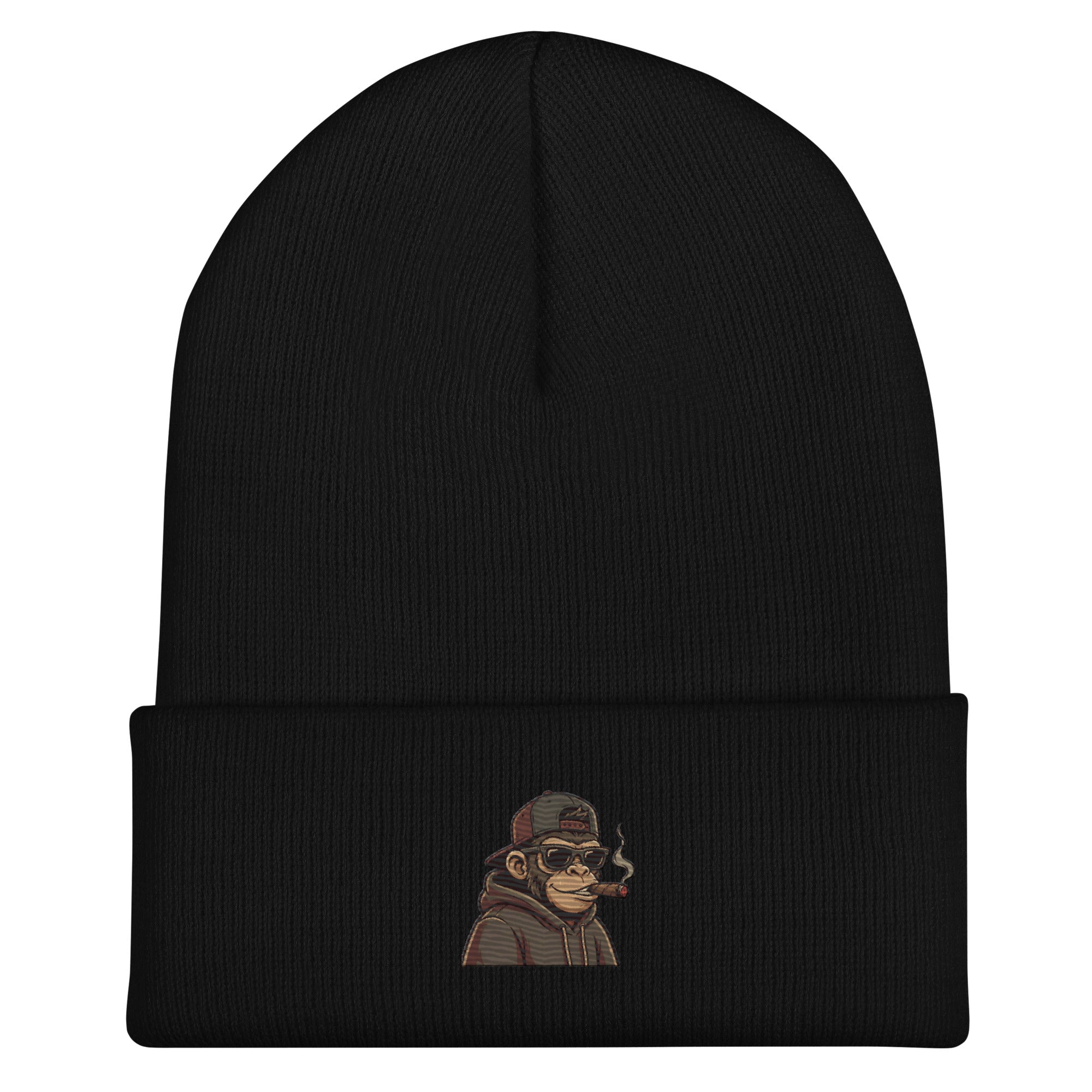 Hip Hop Monkey Head Cuffed Beanie in black