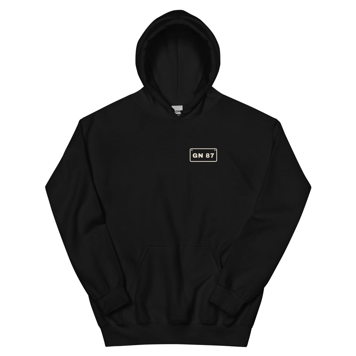All Black '87 hip hop hoodie in Black, flat front