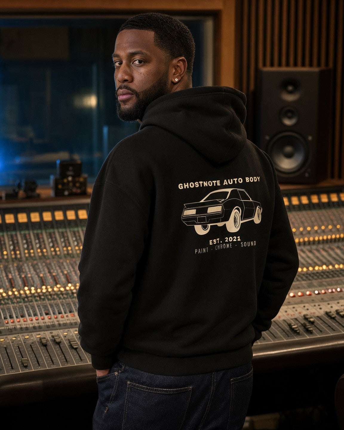 Model wearing the All Black '87 Hoodie in Black