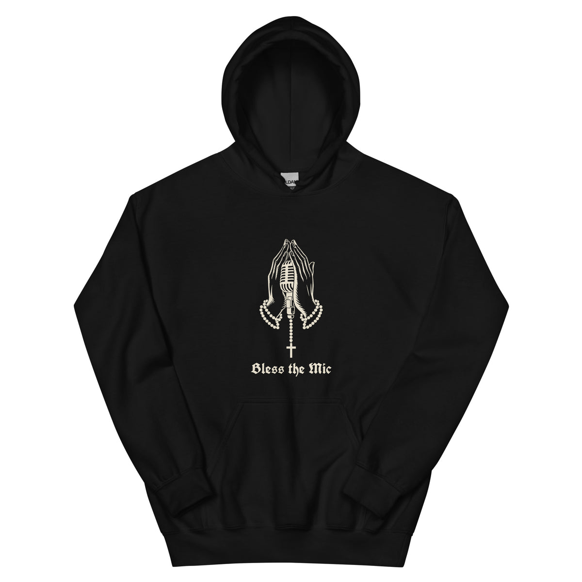 Bless the Mic hip hop hoodie in Black, flat front