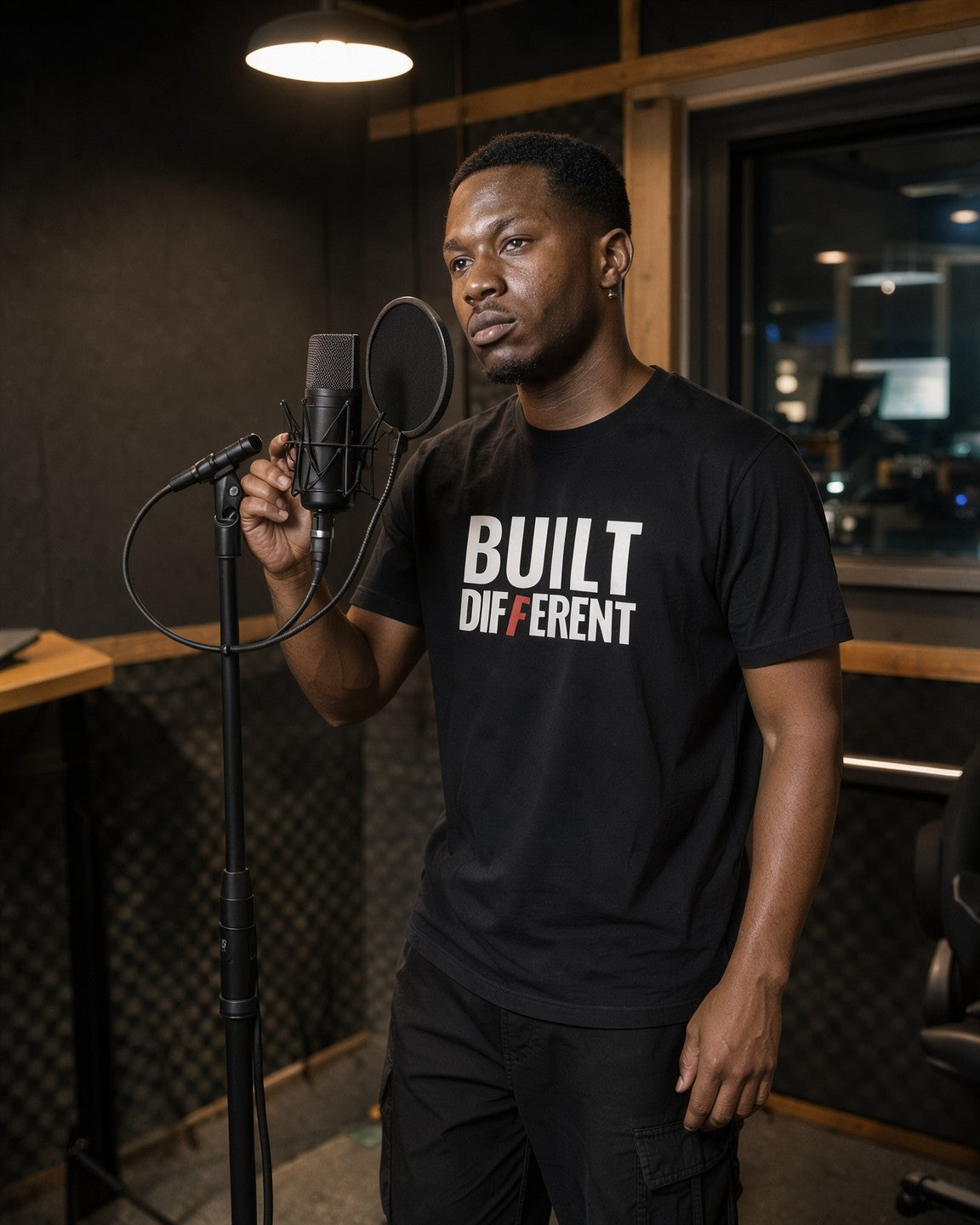 Model wearing the Built Different Tee in Black