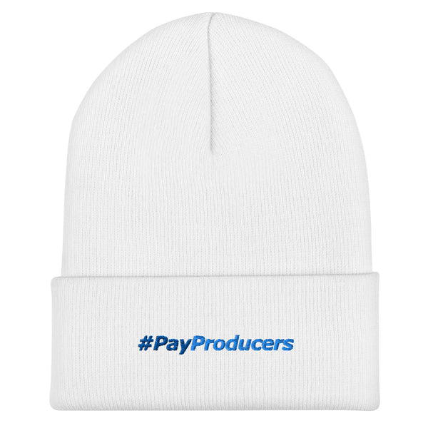 #PayProducers cuffed beanie in White, flat front