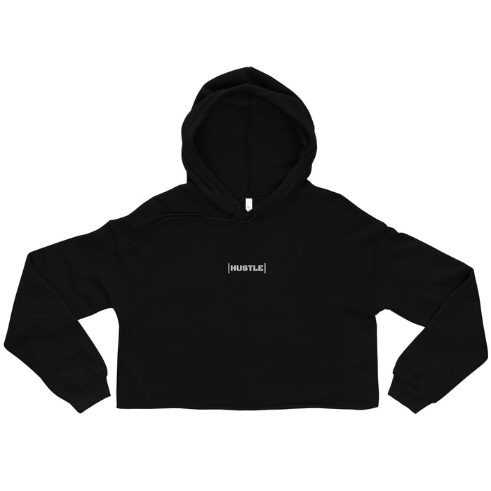 Hustle women's cropped hip hop hoodie in Black, flat front