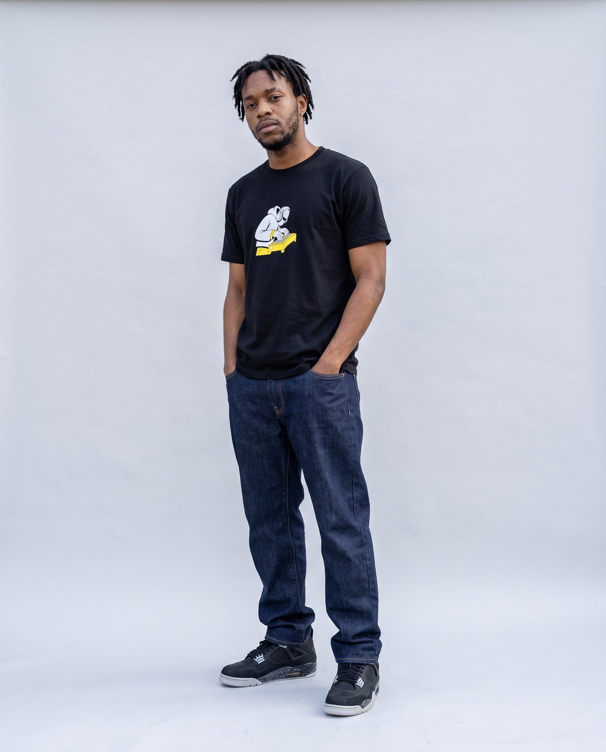 Model wearing the In The Zone t-shirt in Black, full length