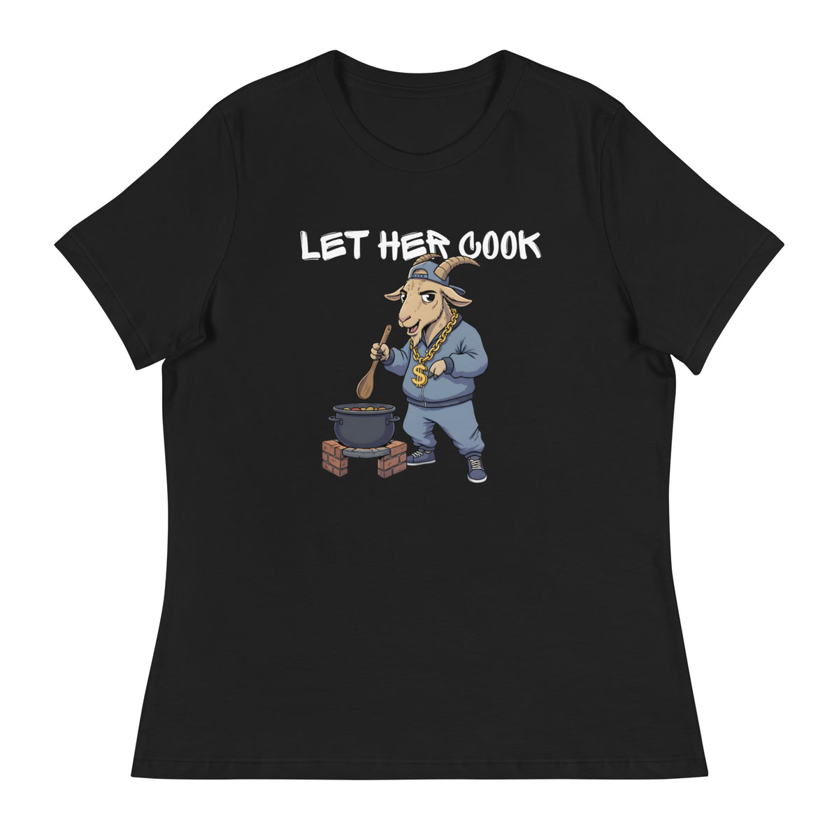 Let Her Cook women's hip hop tee in Black, flat front