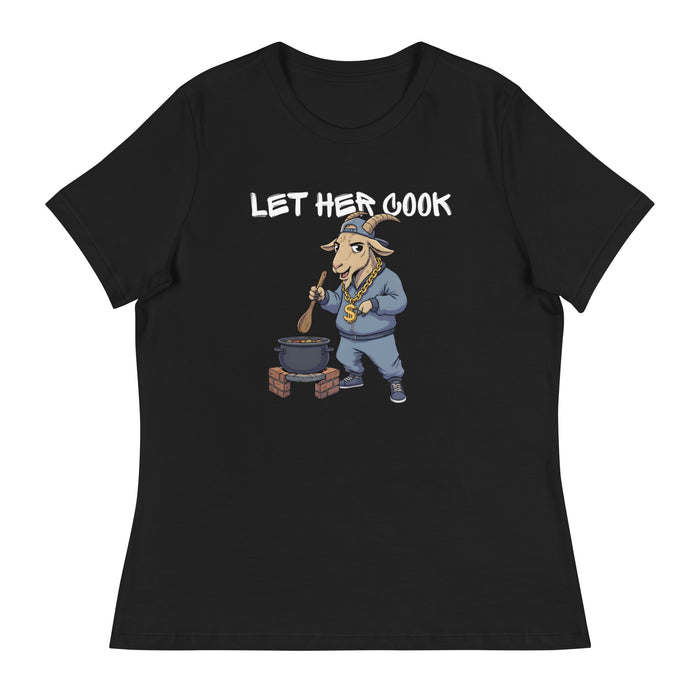 Let Her Cook women's hip hop tee in Black, flat front