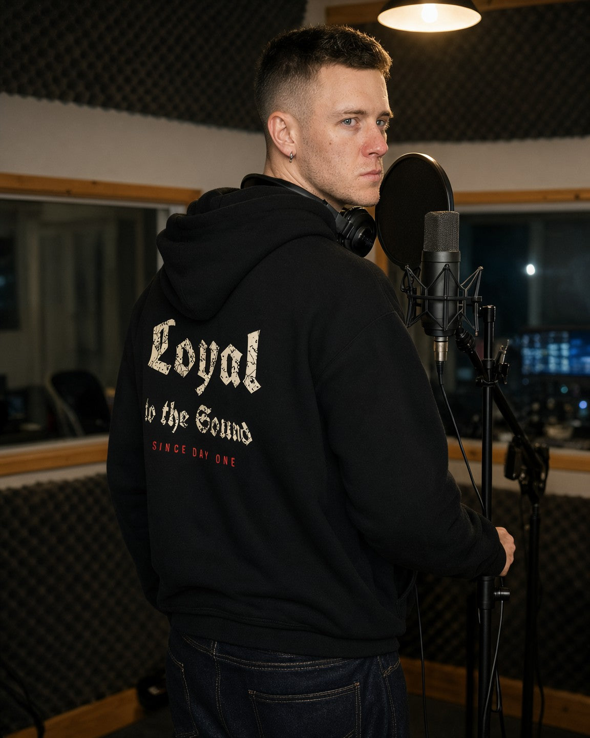 Model wearing the Loyal to the Sound Hoodie in Black