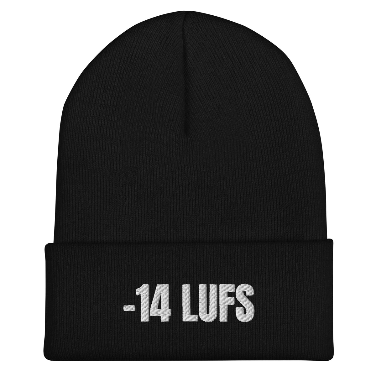 -14 LUFS cuffed beanie in Black, flat front