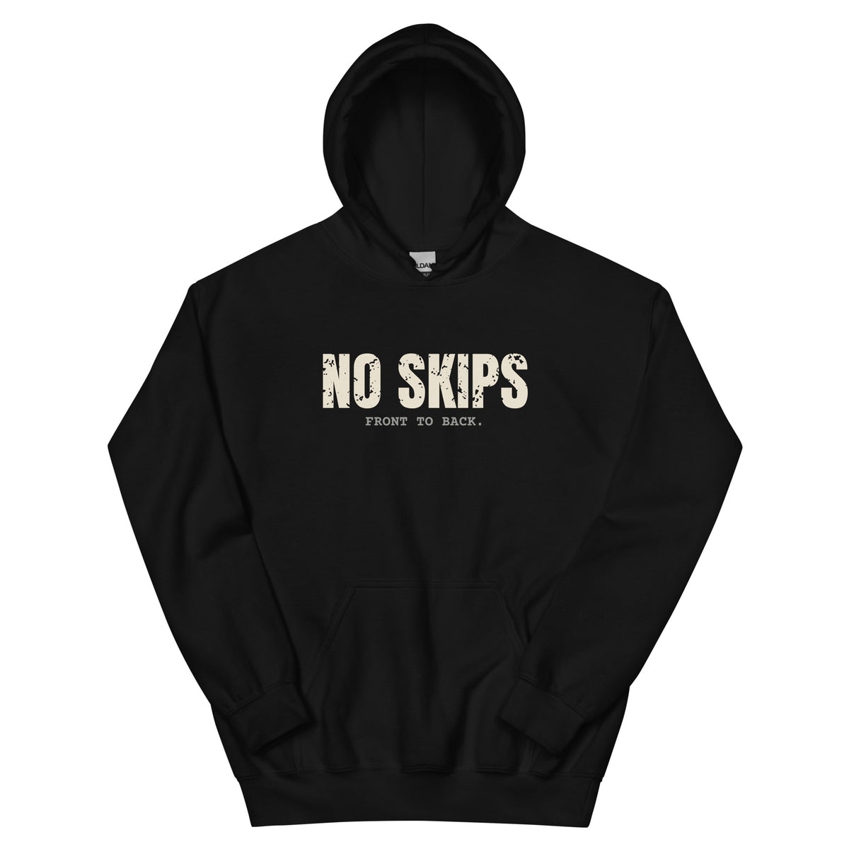No Skips hip hop hoodie in Black, flat front