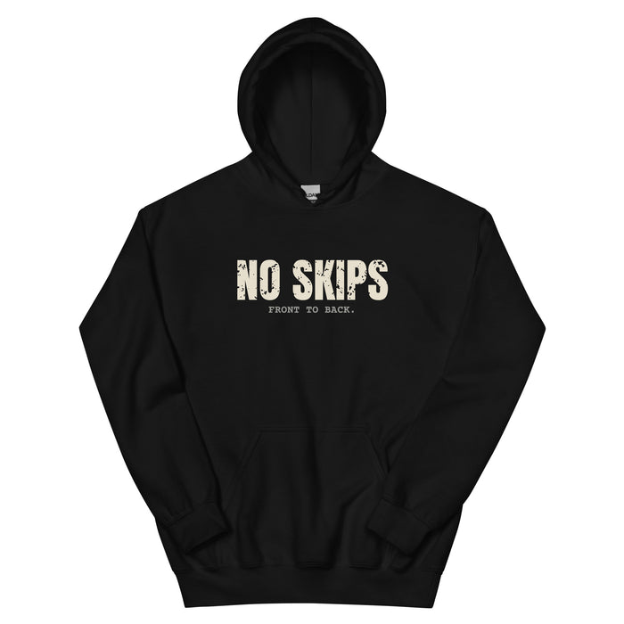 No Skips hip hop hoodie in Black, flat front