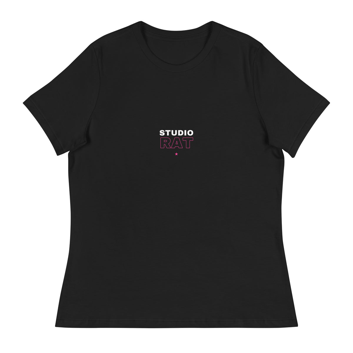 Studio Rat women's hip hop tee in Black, flat front