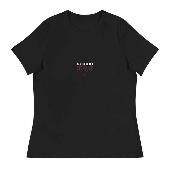 Studio Rat women's hip hop tee in Black, flat front
