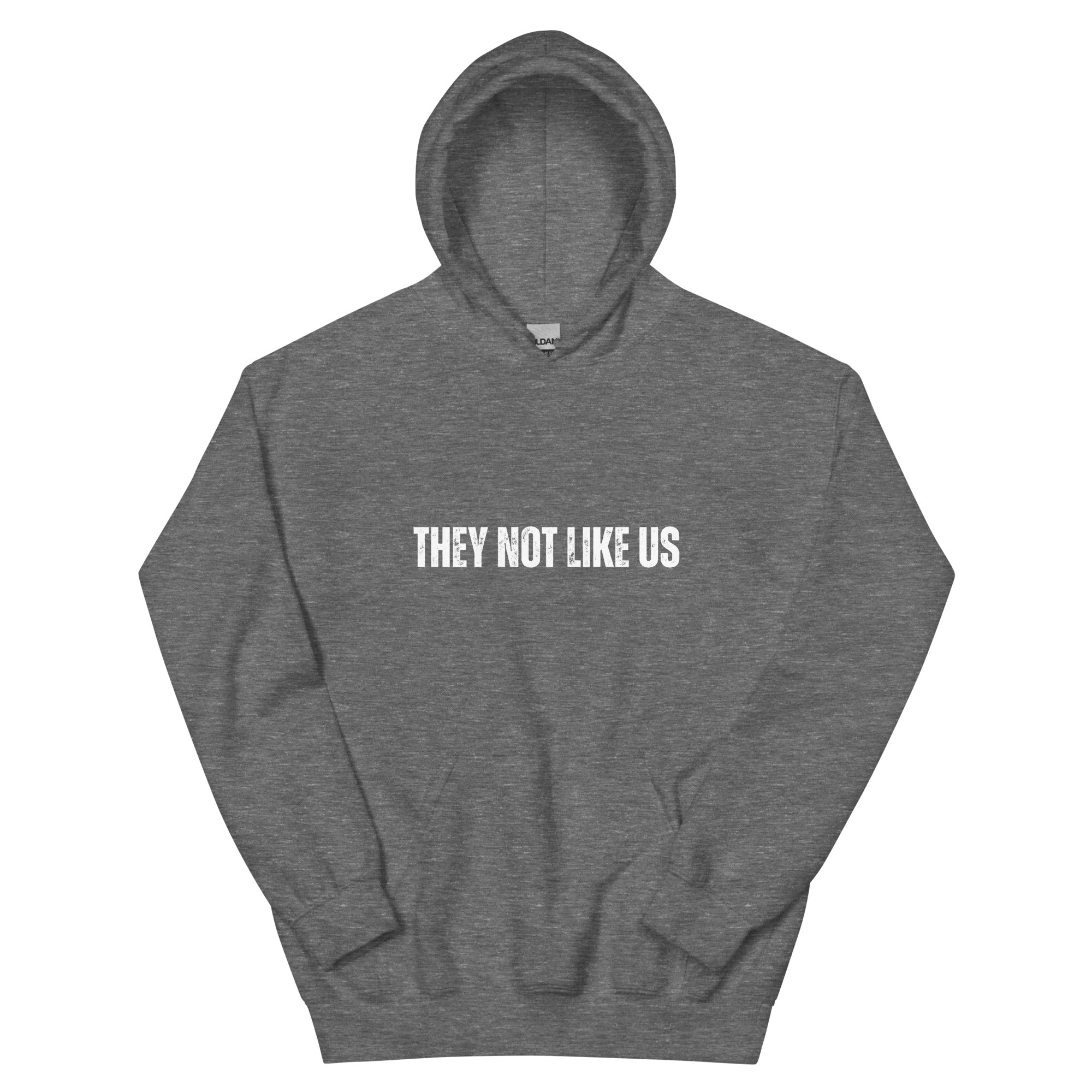 Black rapper hoodie with bold white 'THEY NOT LIKE US' text on the chest — Ghostnote hip-hop streetwear